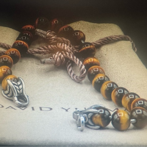 DAVID YURMAN Unisex Sterling Silver 8mm Tiger’s Eye Spiritual Beads Bracelet 8” - Picture 4 of 4